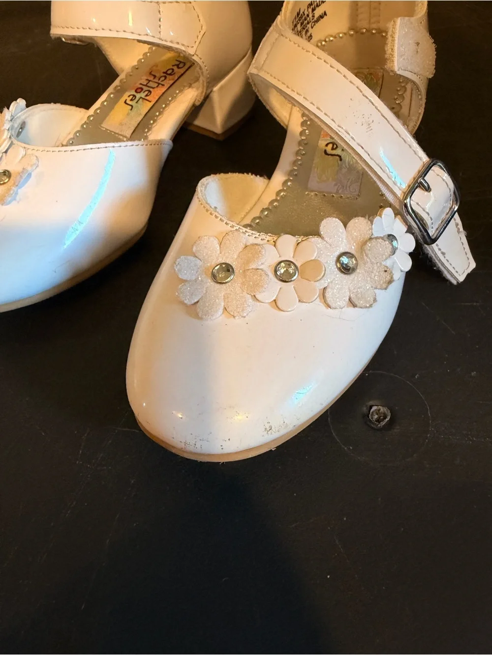Rachel Shoes White Girls Floral Strap Dress Shoes